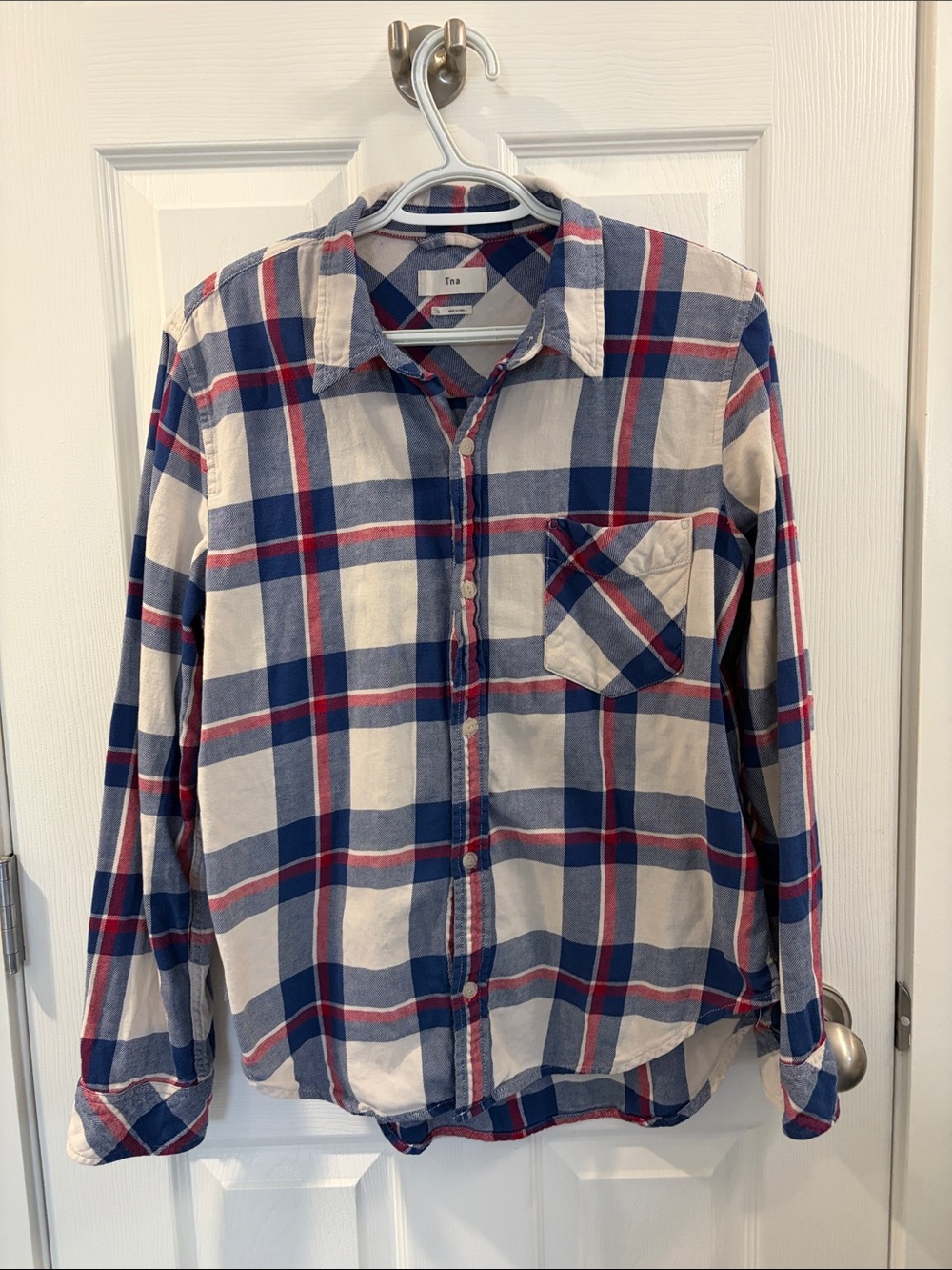 TNA Plaid Button-Down Shirt in Blue, White & Red